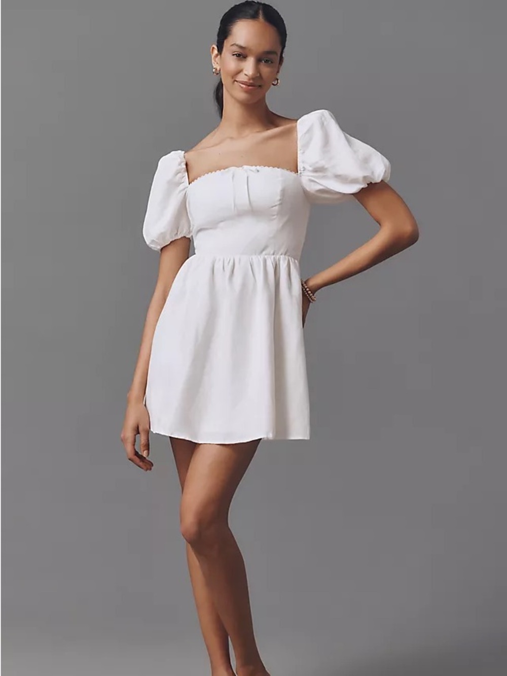 Reformation Melvina White Puff Sleeve linen Mini Dress new without tags